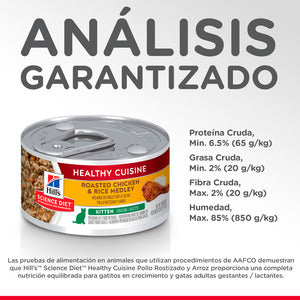 Hill's Science Diet, Kitten Healthy Cuisine, Alimento en lata para Gatitos, Receta de Pollo y Arroz (lata de 80 gramos)