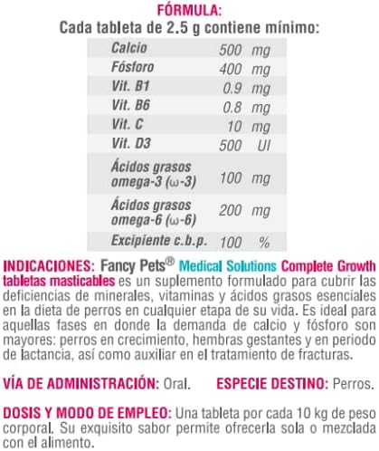 Fancy Pets Medical Solutions Complete Growth Calcio para Perros con 60 Tabletas - Petopia