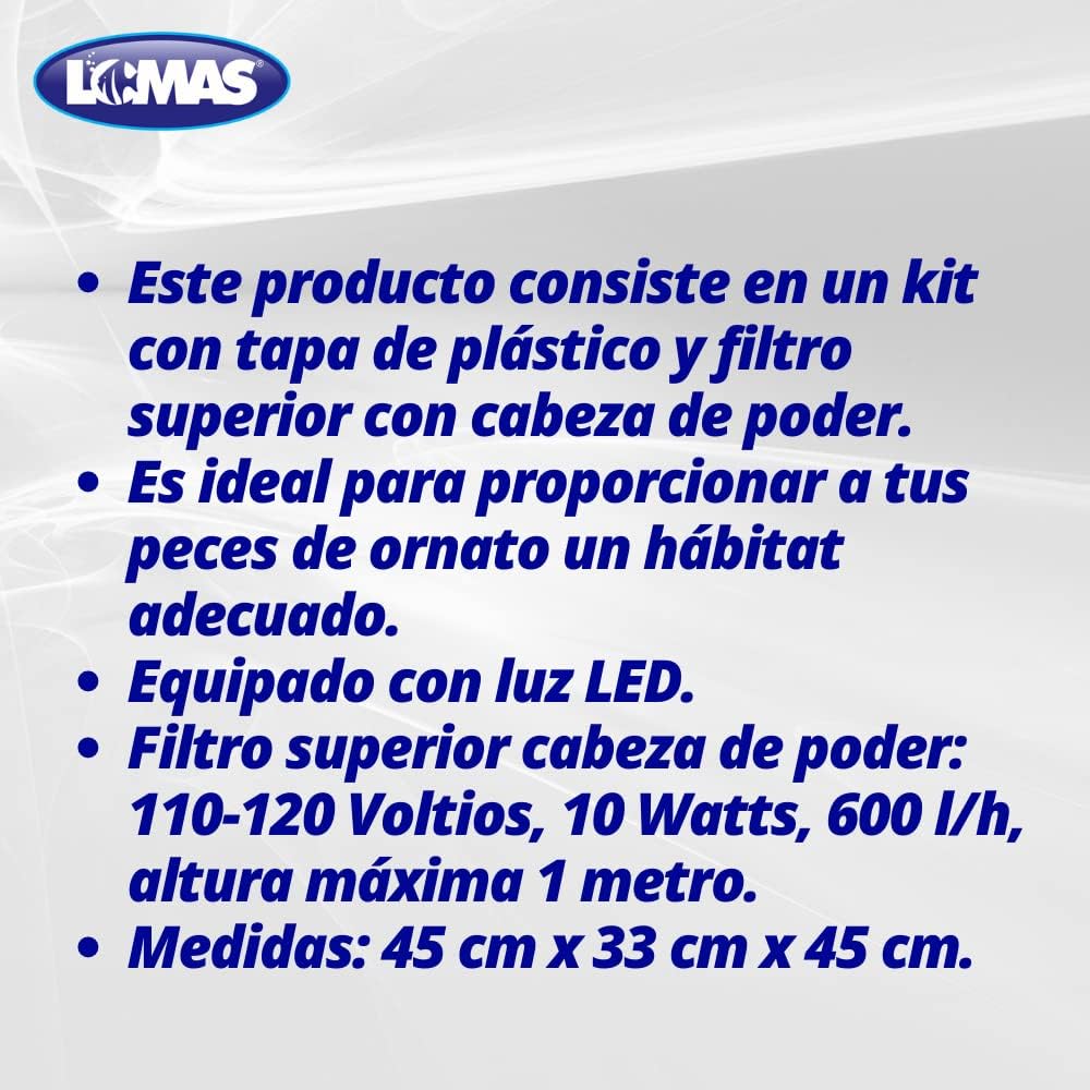 Lomas Kit Acuario Rectangular Negro con Luz Led 56 L