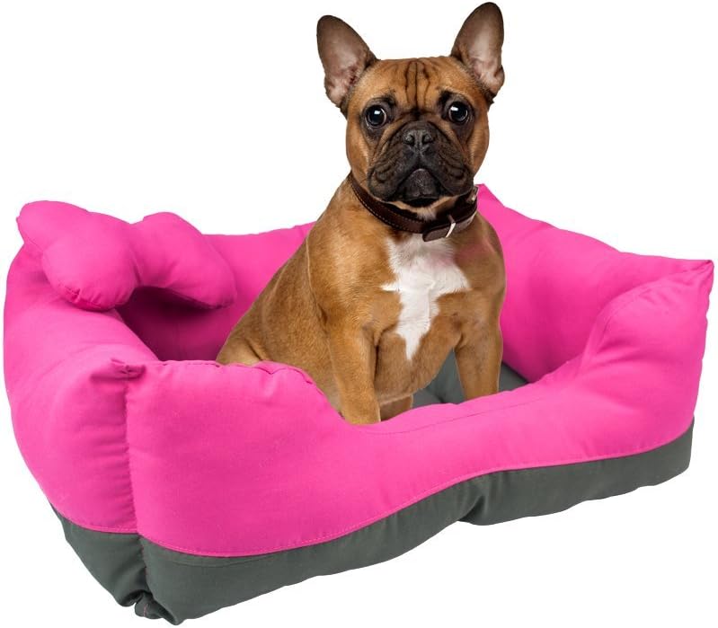 Fancy Pets Cama Rectangular para Perro Tamaño Chico Color Rosa con Gris