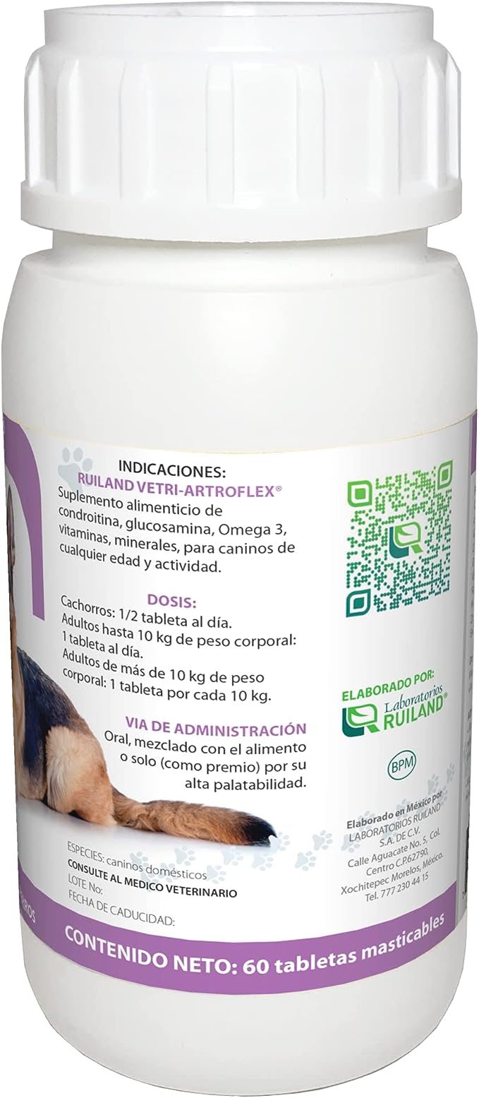 Ruiland Artroflex - Suplemento Alimenticio para Perros, Ingredientes Naturales, 60 Tabletas Masticables