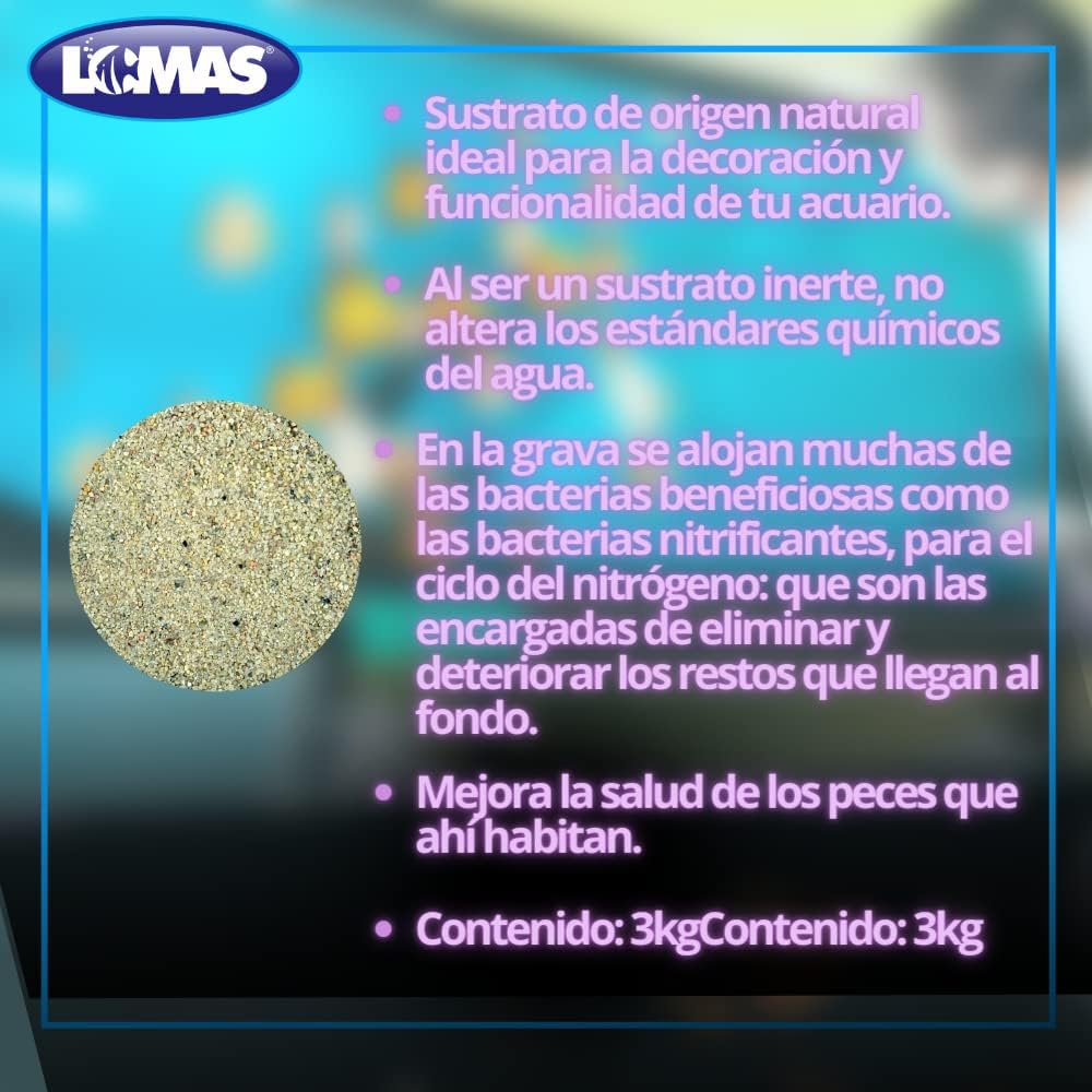 Lomas Arena Silica Grano Fino para Peceras con 3 Kilos