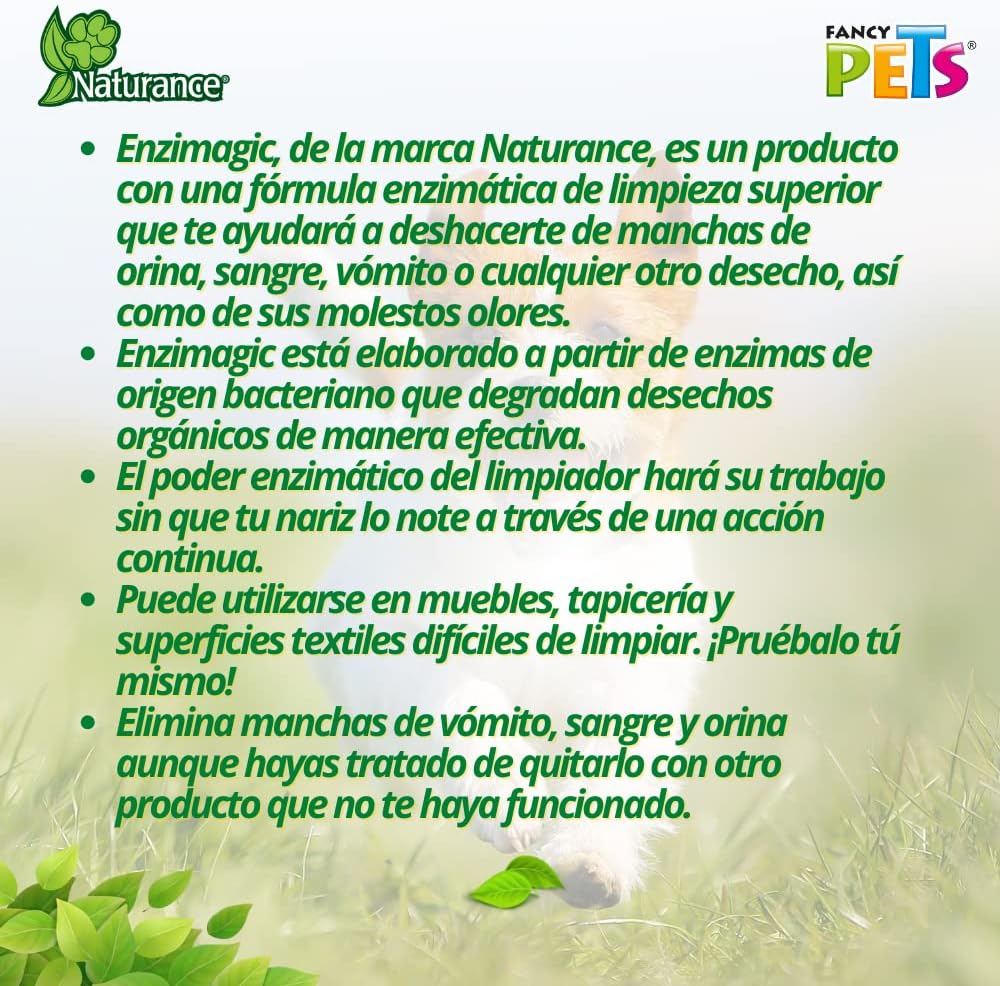 Fancy Pets Naturance Enzimagic Limpiador Eliminador de Manchas y Olores de Perros y/o Gatos en Alfombras, Tapicería y Otras Telas con 1 Litro - Petopia