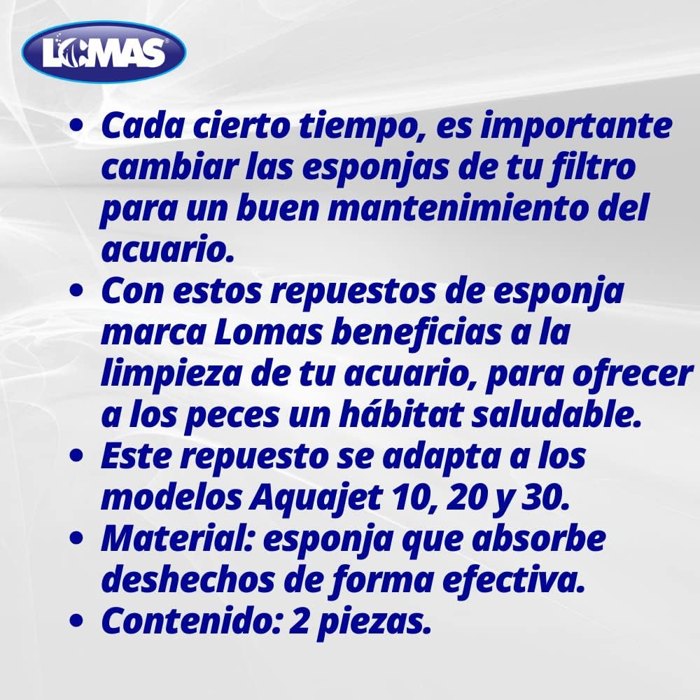 Lomas Aquajet Repuesto Esponja para Filtros de Peceras y/o Acuarios 2 pza