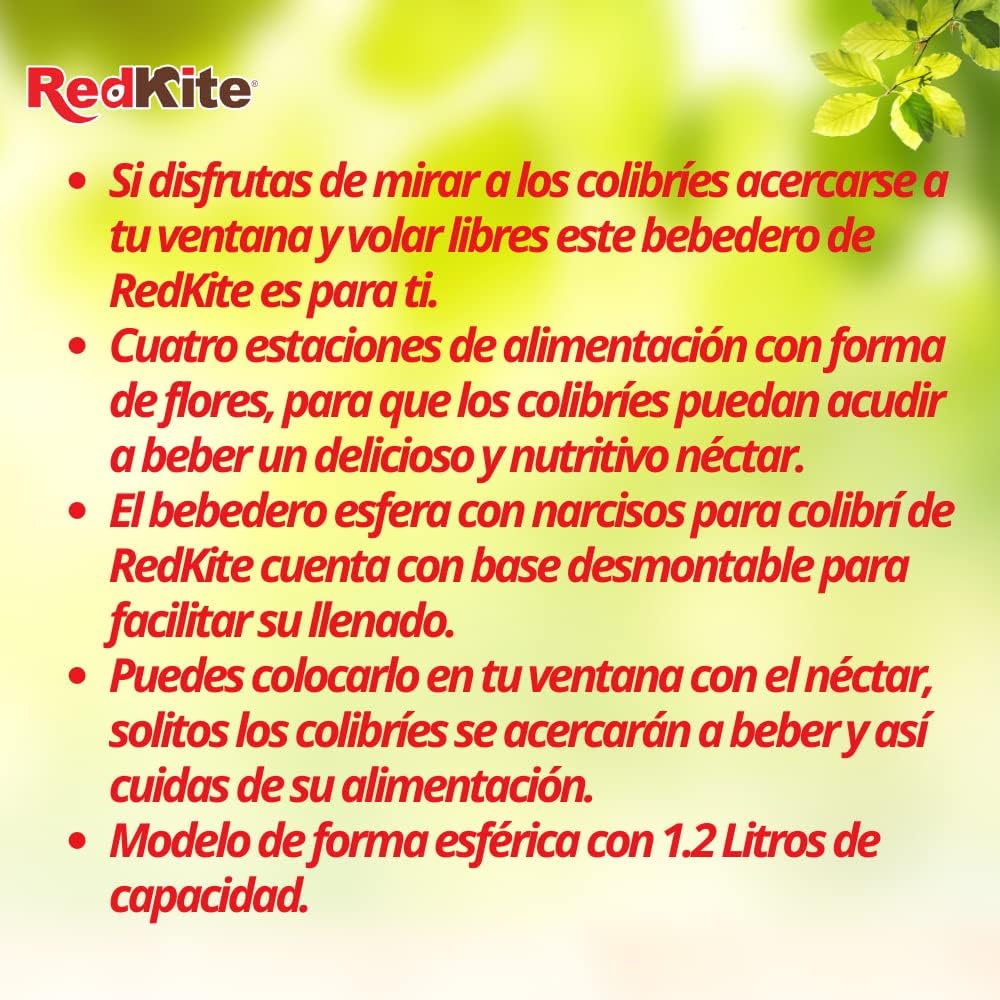 RedKite, Bebedero Esfera Con Narcisos Para Colibrí 1.2 L