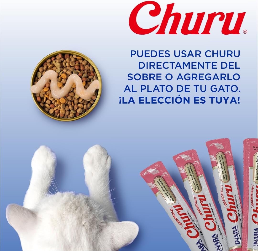 Inaba Churú Atún y Callo de Hacha, Snack Cremoso para Gatos, 4 tubos 14gr