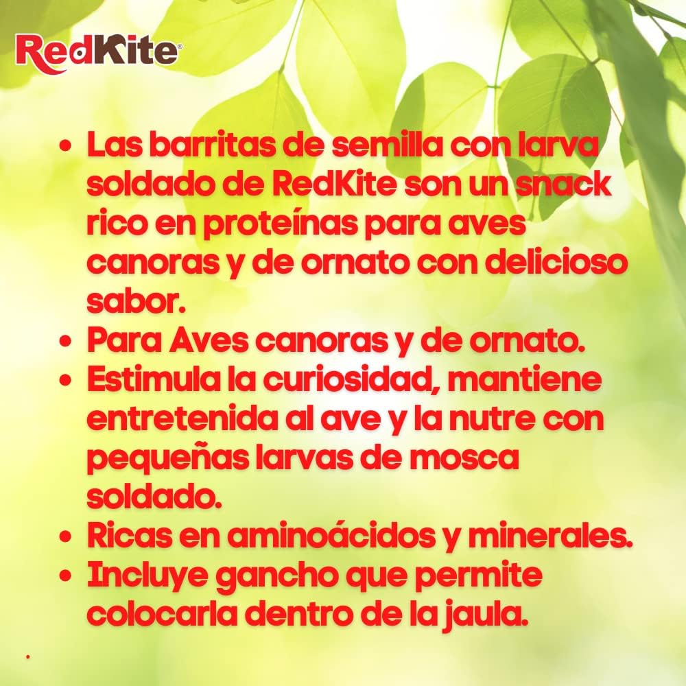 RedKite, Barrita de Semillas con Larva Deshidratada de Mosca Soldado para Aves Canoras y de Ornato Contiene 2 Piezas