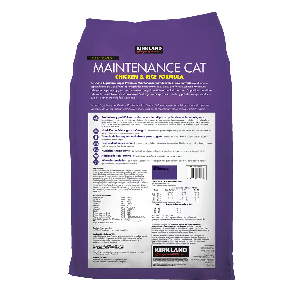 Kirkland Signature Alimento para Gato con Pollo y Arroz 11.3kg