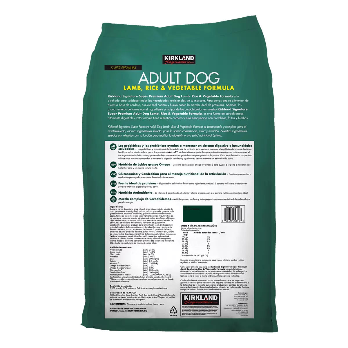 Kirkland Signature Alimento Premium para Perro Adulto con Cordero, Arroz y Vegetales 18.1 kg
