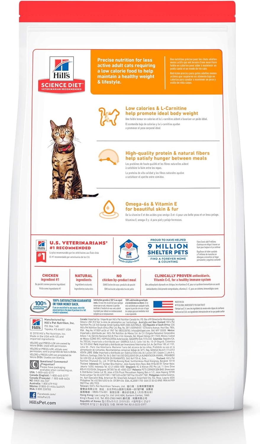 Hill's Science Diet, Alimento para Gato Adulto Receta Original Light, Seco (bulto)