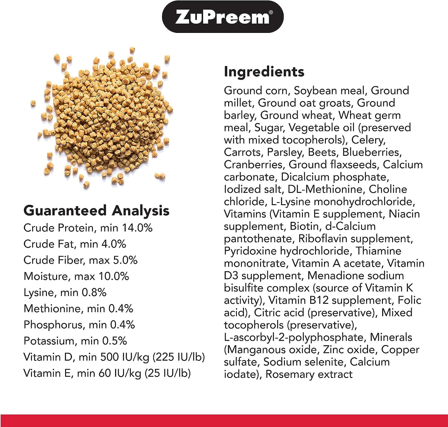 ZuPreem Natural Daily Alimento Bajo Hierro Para Pájaros Medianos (Ninfa, Conuro, Tucan)