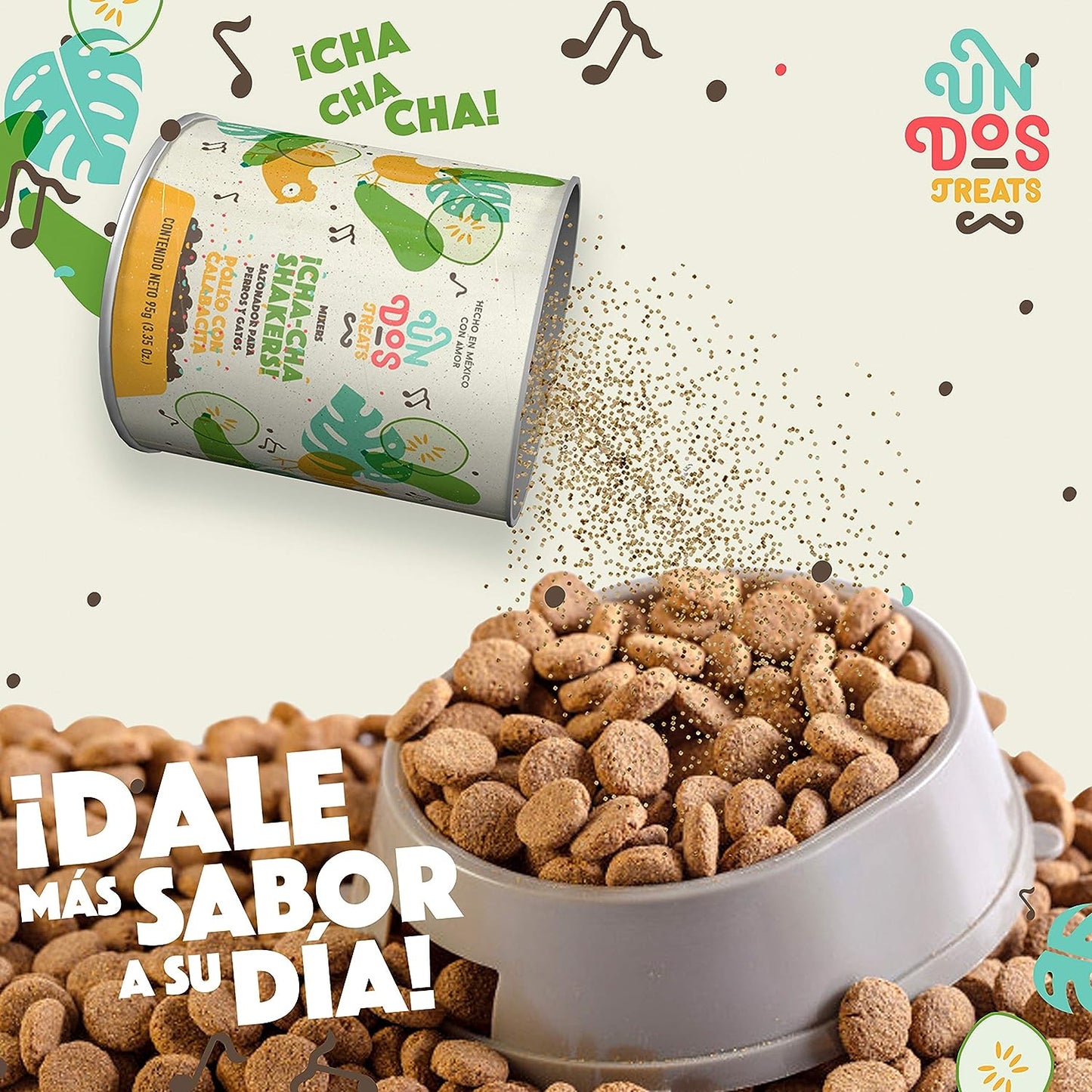 Un Dos Treats Sazonador ¡Cha-cha-Shakers! de Pollo con Calabacita para Perros y Gatos - Petopia
