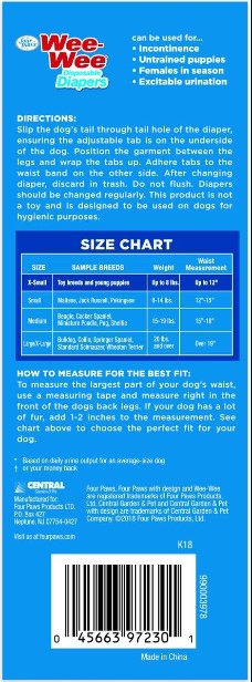 Wee Wee Pañales con indicador de humedad para perro X-Chico