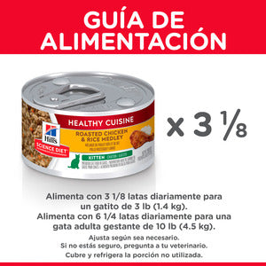 Hill's Science Diet, Kitten Healthy Cuisine, Alimento en lata para Gatitos, Receta de Pollo y Arroz (lata de 80 gramos)