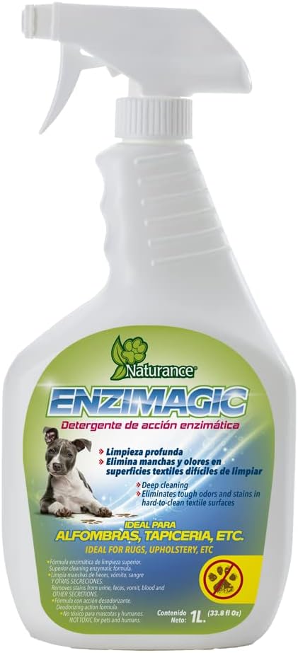 Fancy Pets Naturance Enzimagic Limpiador Eliminador de Manchas y Olores de Perros y/o Gatos en Alfombras, Tapicería y Otras Telas con 1 Litro - Petopia
