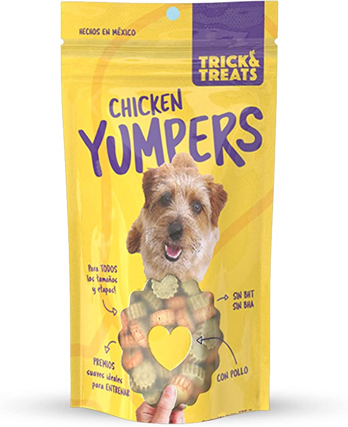 Trick & Treats YUMPERS Premios suaves para perros sabor pollo 100 g. (Amarillo) - Petopia