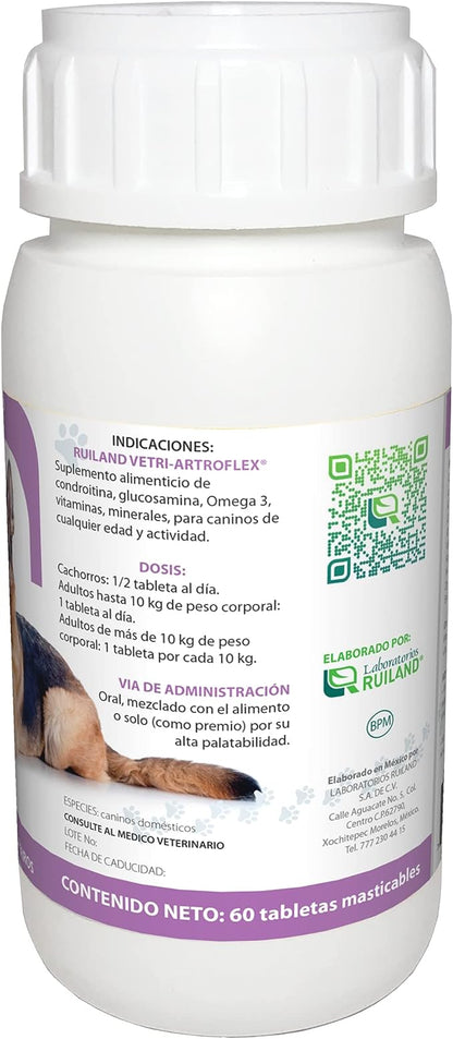 Ruiland Artroflex - Suplemento Alimenticio para Perros, Ingredientes Naturales, 60 Tabletas Masticables
