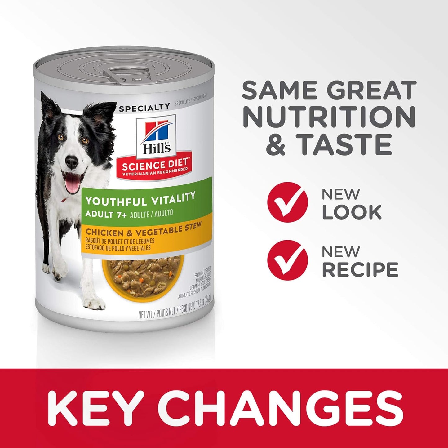 Hill's Science Diet, Adult 7+ Vitalidad Juvenil, Alimento en lata para Perros Adultos Mayores, Estofado de Pollo y Vegetales, (lata de 354 gr)