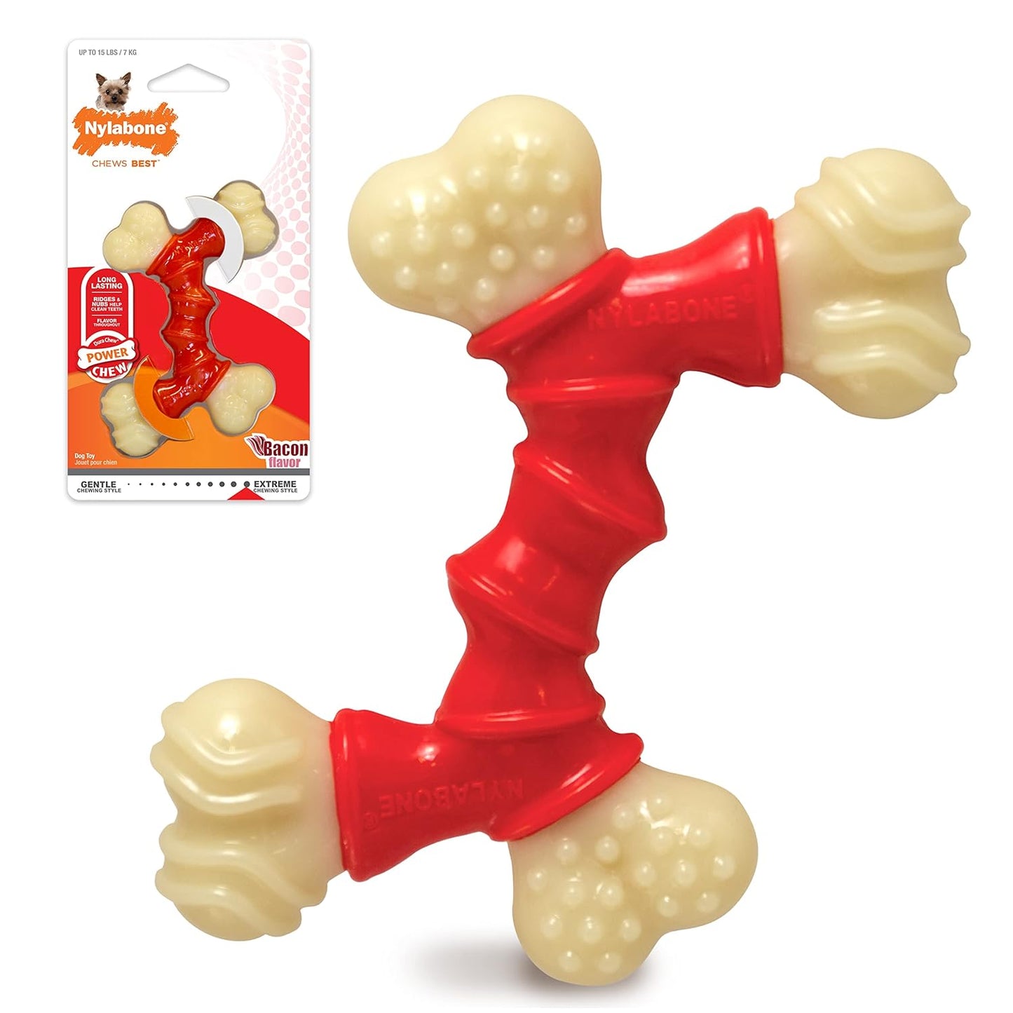 Nylabone Juguete Power Chew Doble Hueso, Sabor Tocino
