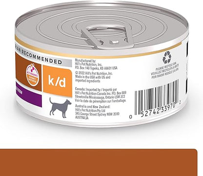 Hill's Prescription Diet k/d Kidney Care (Cuidado de los Riñones) Alimento húmedo para perros con estofado de carne y verduras, dieta veterinaria