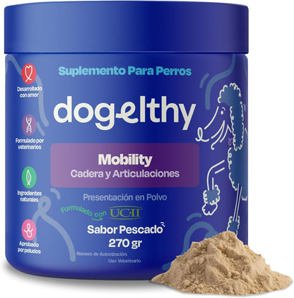 Dogelthy Mobility, Suplemento Sabor a Pescado para Perros Auxiliar en Articulaciones y Huesos 270 gr