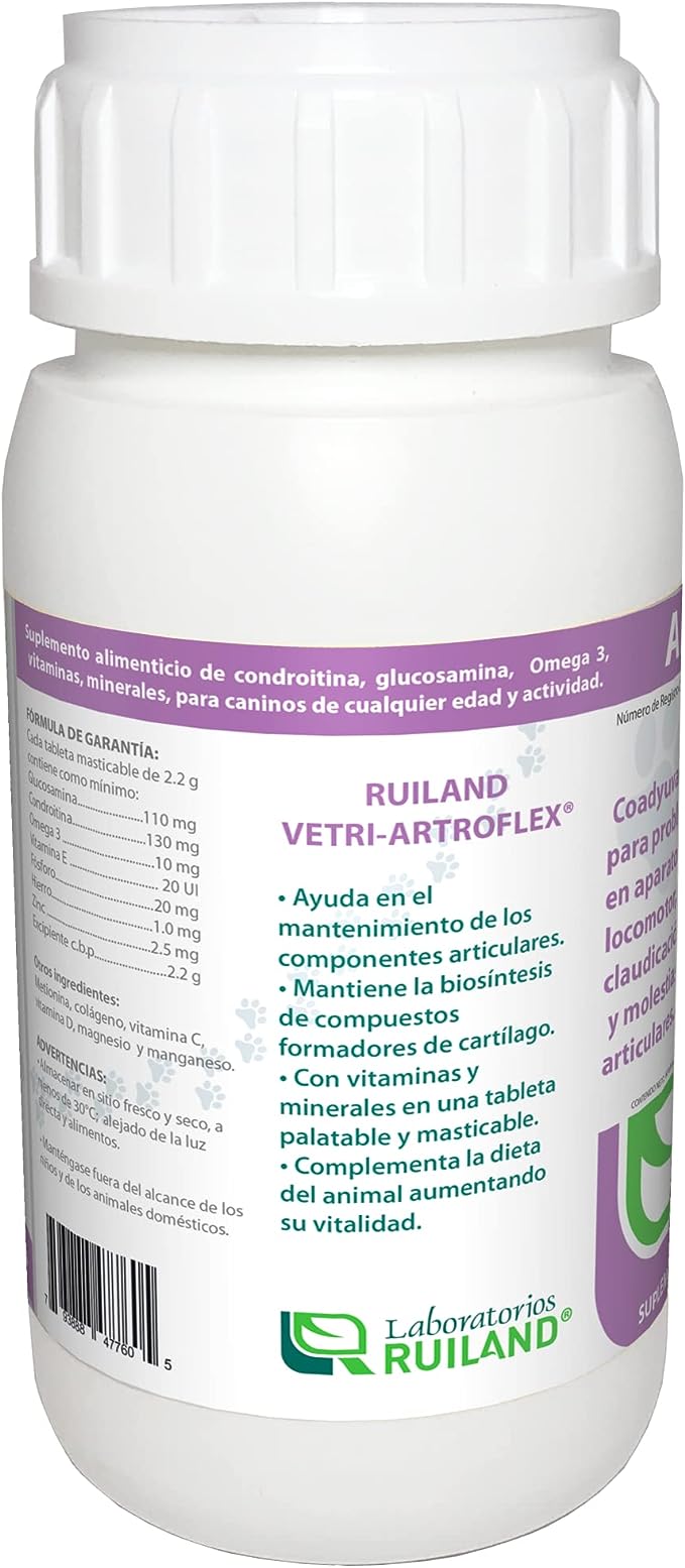 Ruiland Artroflex - Suplemento Alimenticio para Perros, Ingredientes Naturales, 60 Tabletas Masticables