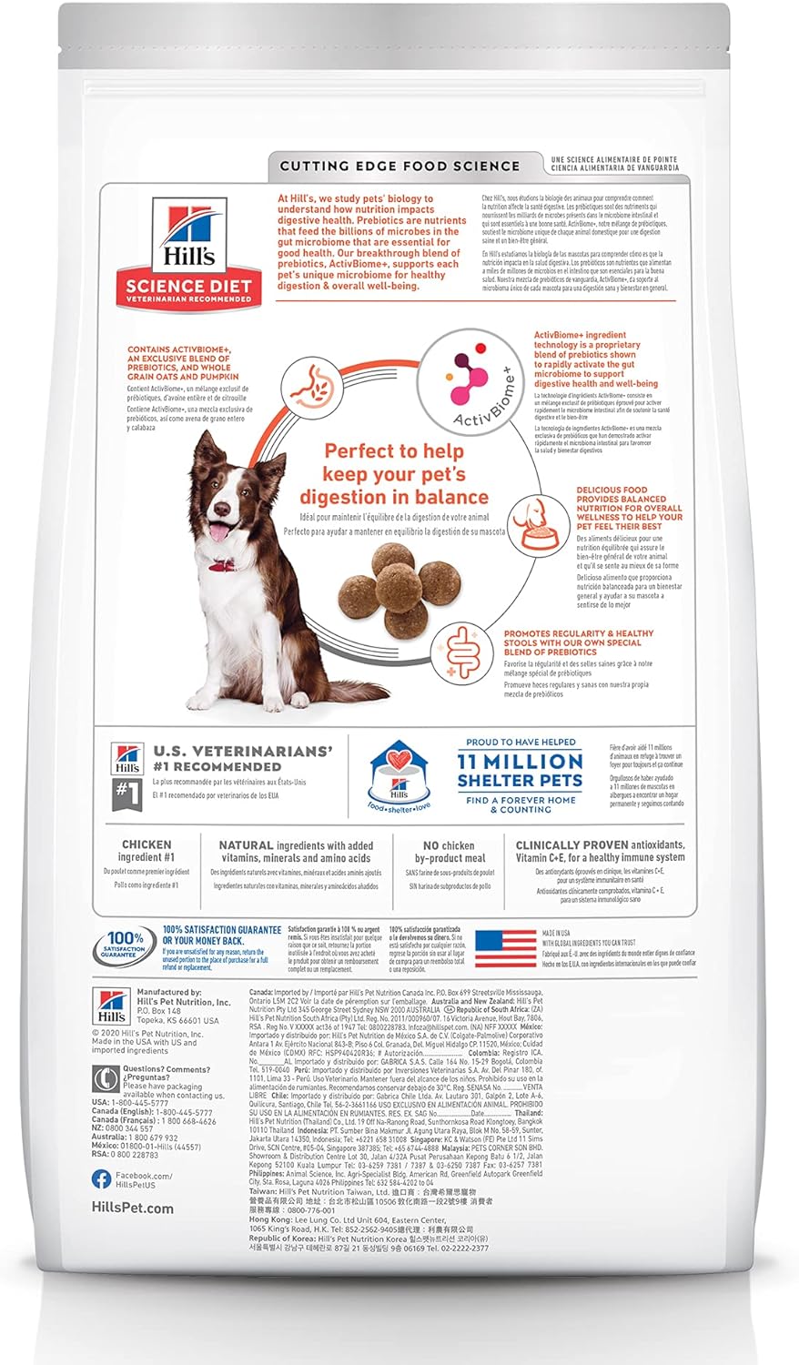 Hill's Science Diet Alimento Seco para Perro Adulto, Digestión Perfecta Receta de pollo, cebada y avena integral