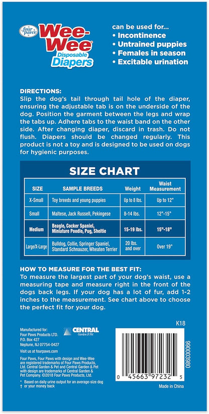Wee-Wee Pañales con indicador de humedad para perros, talla Mediana