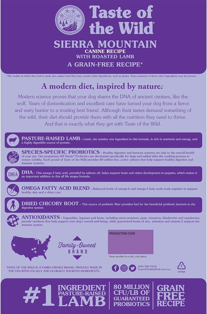 TASTE OF THE WILD-SIERRA MOUNTAIN CANINE ROASTED LAMB(CORDERO) 25/15 12.70 Kg