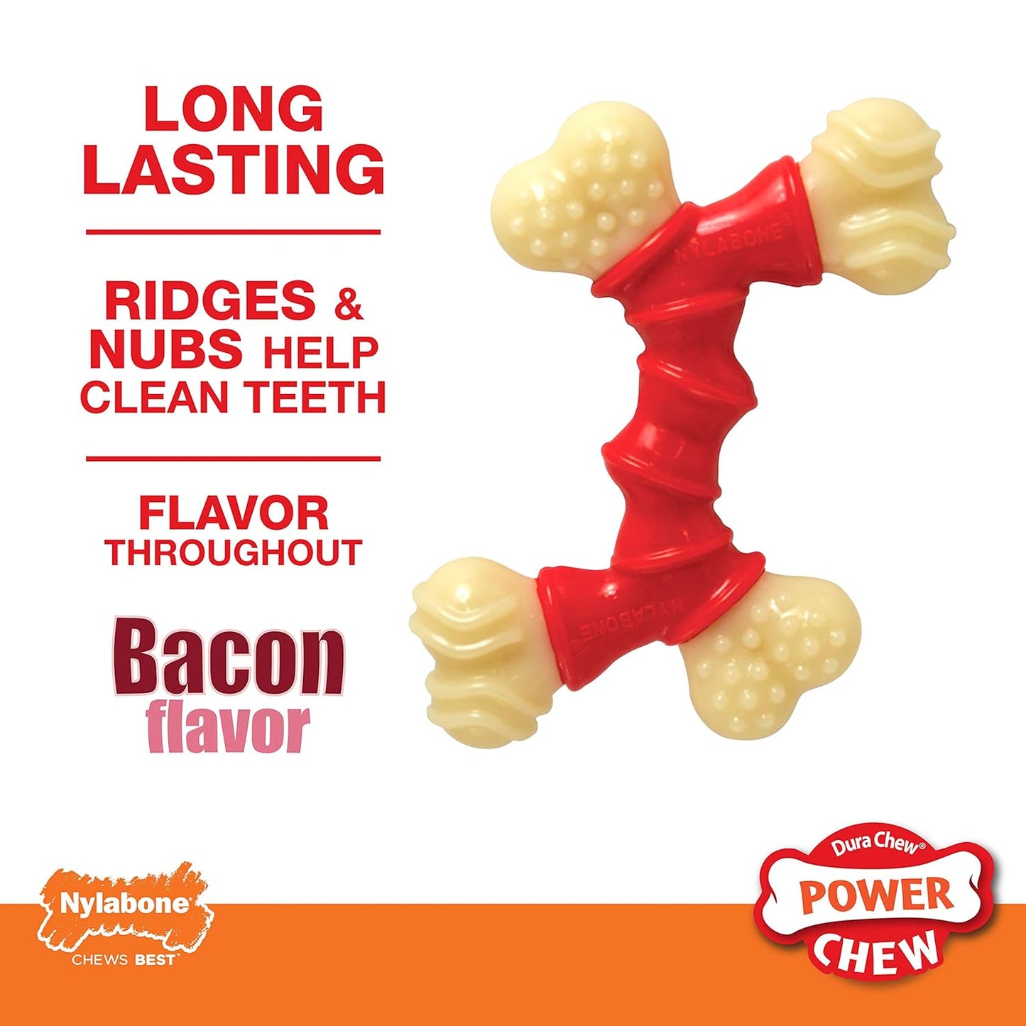 Nylabone Juguete Power Chew Doble Hueso, Sabor Tocino