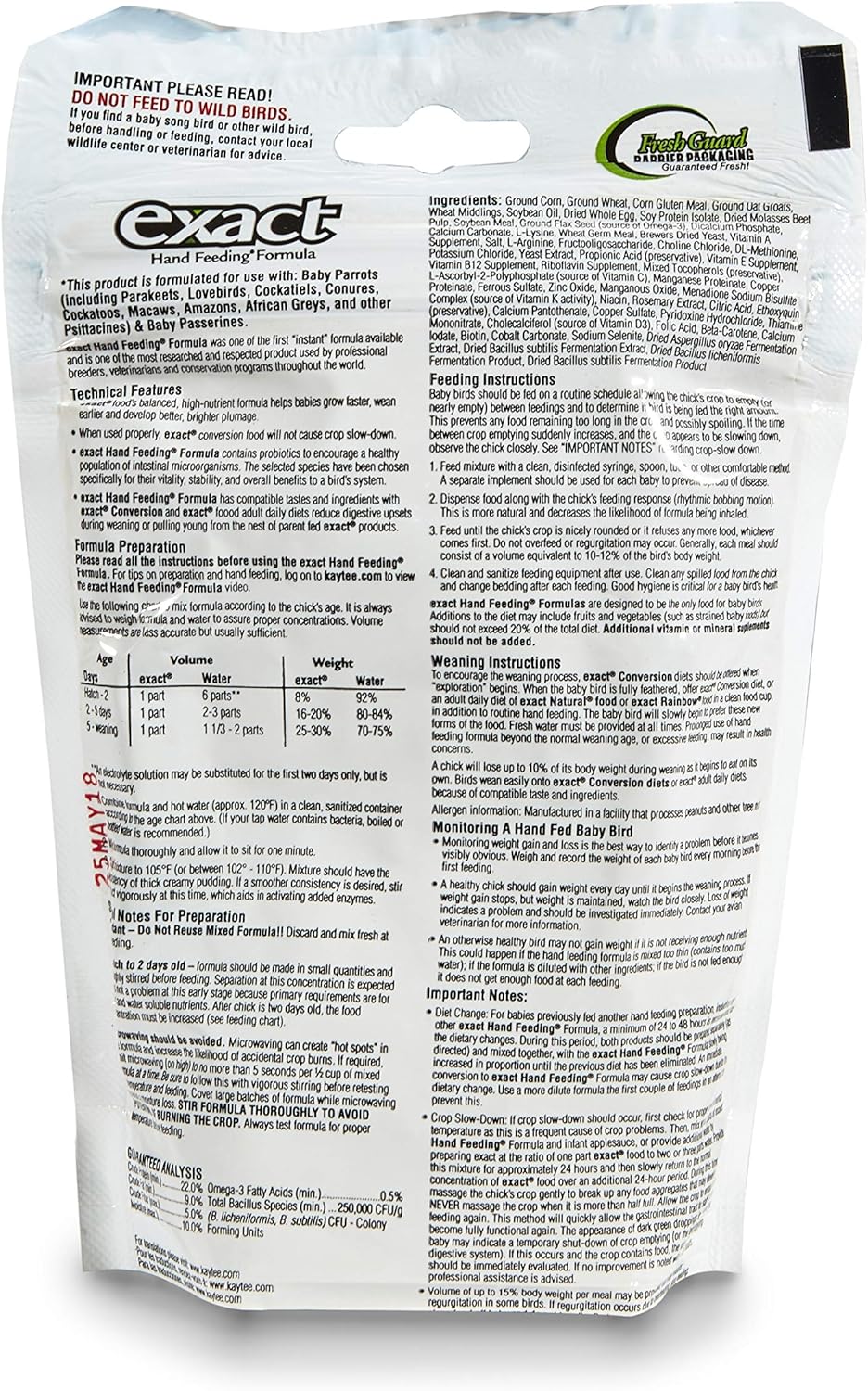 Alimentación manual Exact de Kaytee para pajaritos