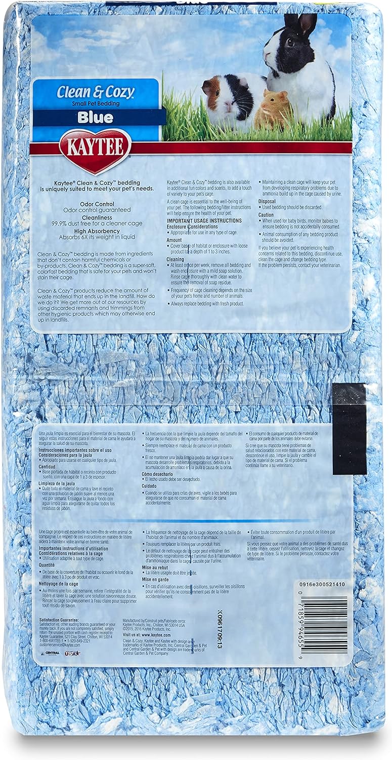 Kaytee Sustrato de Papel Clean & Cozy Color Azul para Pequeñas Mascotas, 24.6 L