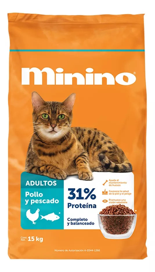 Minino Alimento Para Gatos Pollo y Pescado 15 Kg