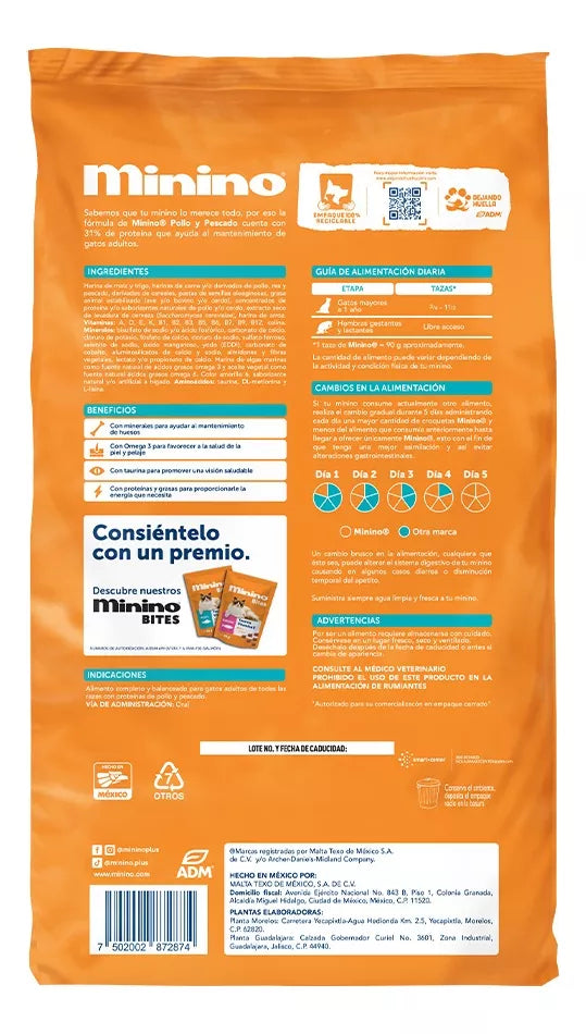 Minino Alimento Para Gatos Pollo y Pescado 15 Kg