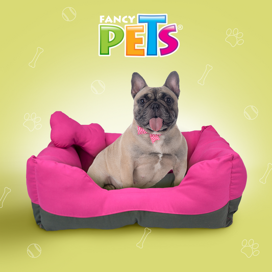 Fancy Pets Cama Rectangular para Perro Tamaño Chico Color Rosa con Gris