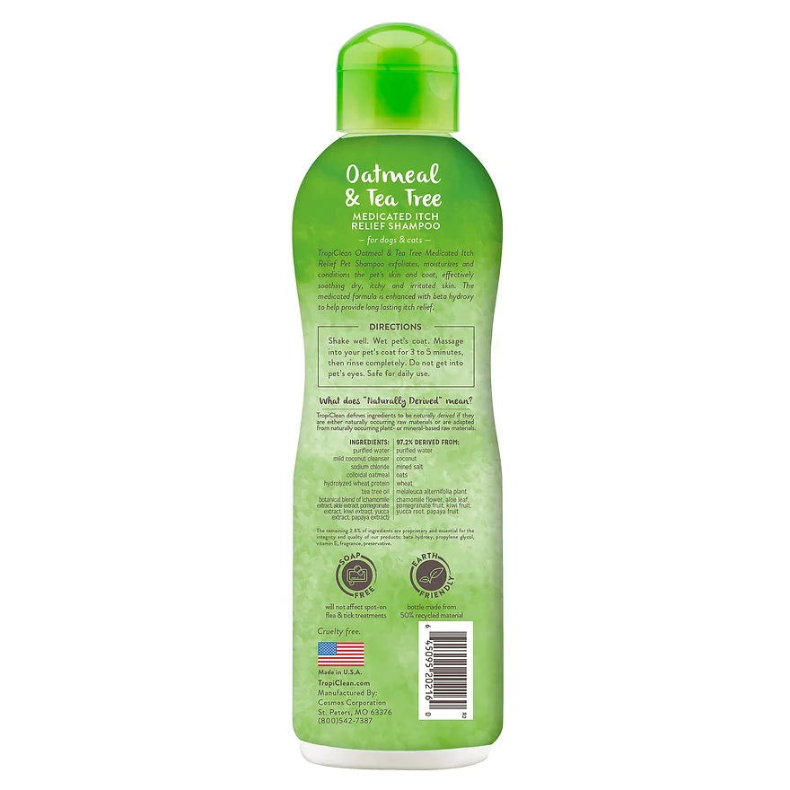 Tropiclean-Shampoo alivio medicado para picazon avena y arbol de te 591ml